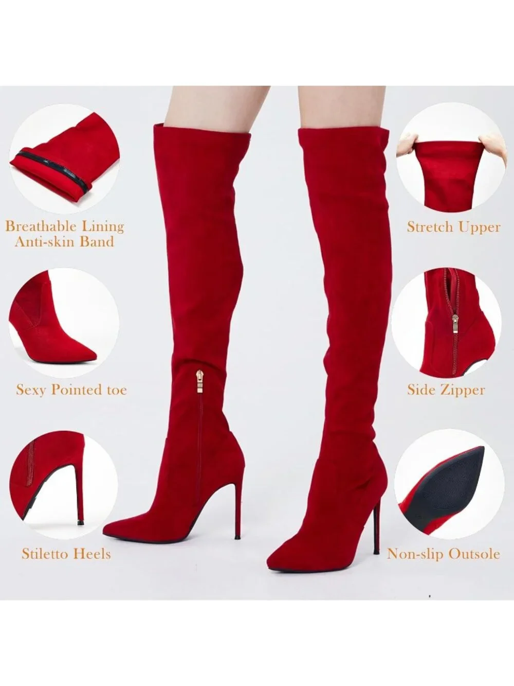 🆕 Women's Suede Red Over The Knee Boot Stiletto Pointed Toe High Heel